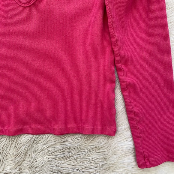 Big Bud Press Hot Pink Many Colors V-Neck Ribbed Long Sleeve Tee Shirt - Picture 4 of 7